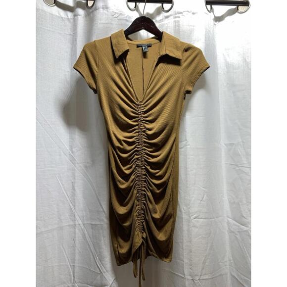 Forever 21 Dresses & Skirts - Forever 21 ruched, collared, short-sleeve mini dress. Brown Size Small